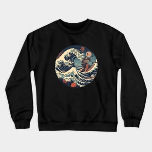 Samurai on great wave surfing Crewneck Sweatshirt